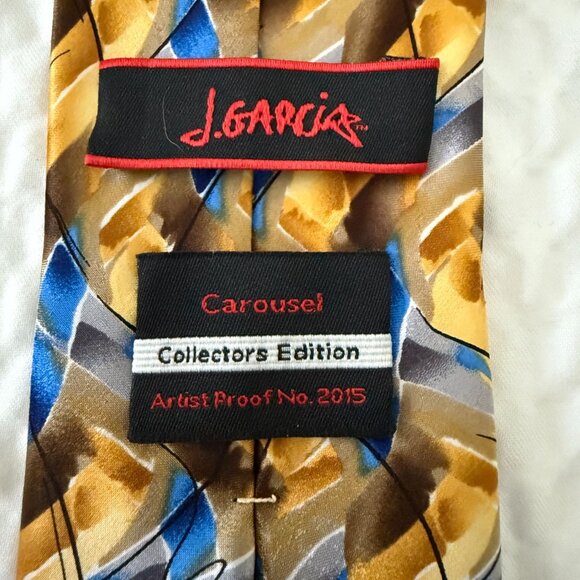 J. Garcia Carousel Collectors Edition Silk Tie Abstract Blue Yellow 3.5 x 60 - Picture 7 of 9